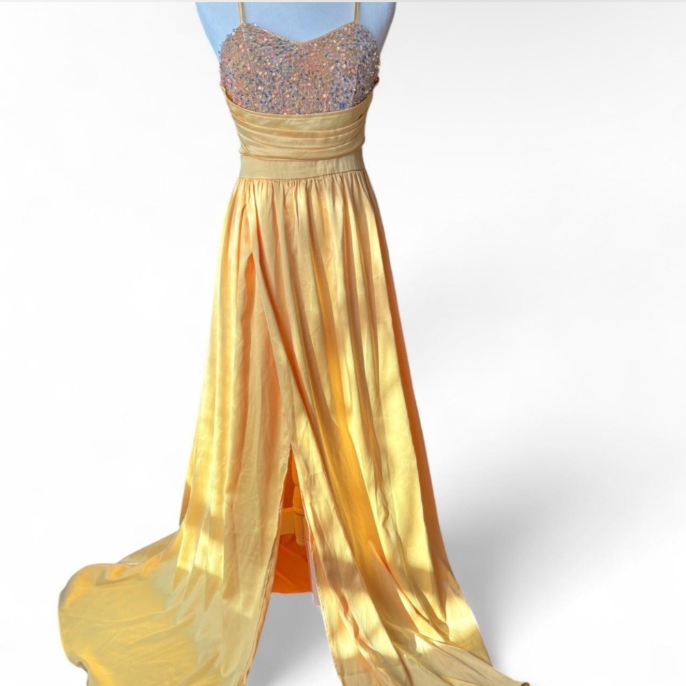 Miss Ord Yellow Embellished Gown with Slit